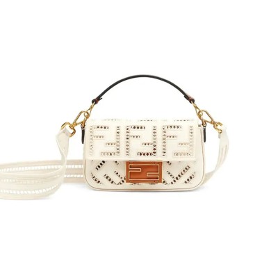 FENDI BAGUETTE FF HOLLOW EMBROIDERY MINI SHOULDER CROSSBODY BAG 8BS017AF2VF1DSV (21*10*5cm)